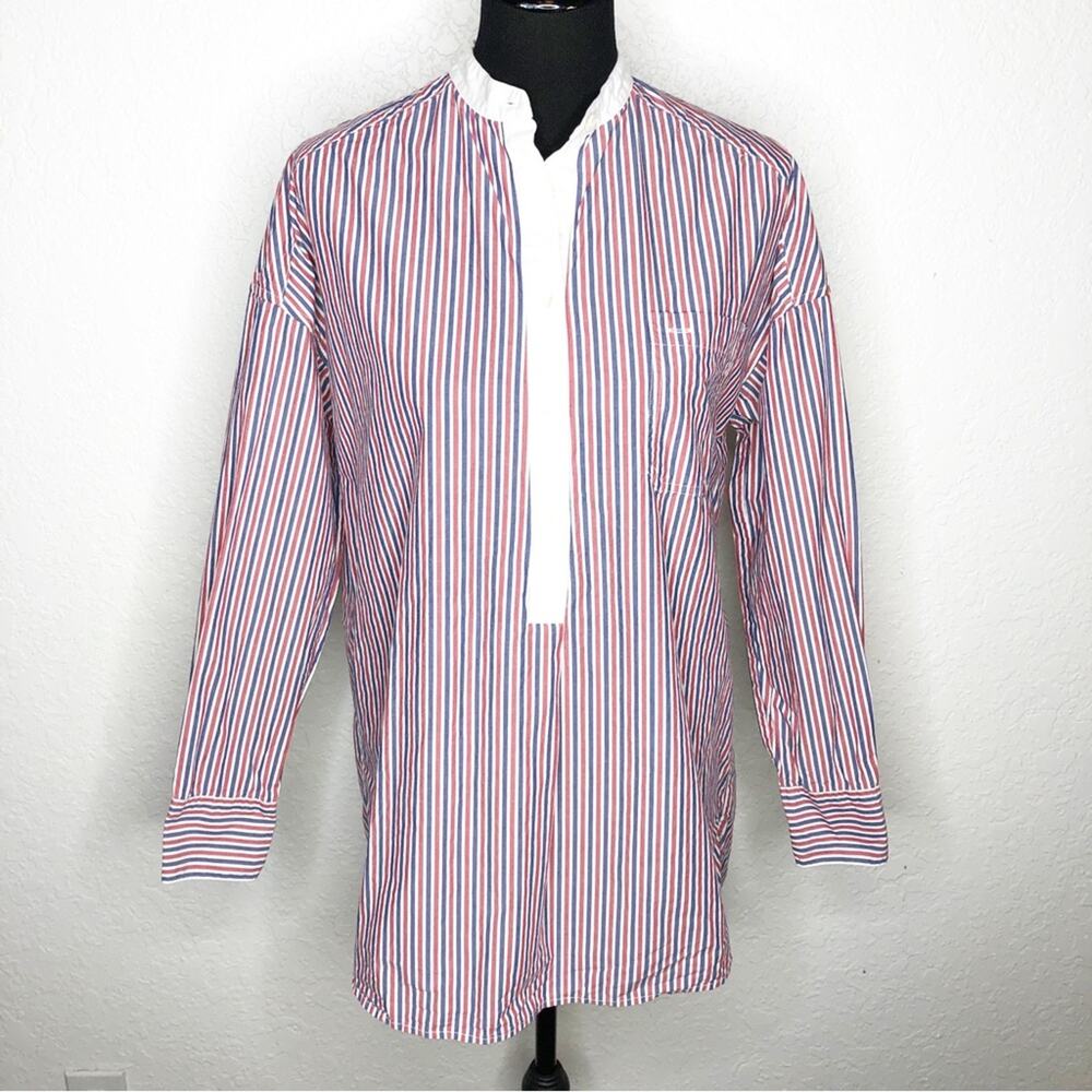 Alex Mill red white blue striped button front popover tunic top size Small